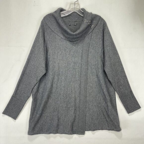 JM Collection Sweater Womens Size L Gray Crossover Turtleneck Dolman Sleeve - Picture 10 of 11